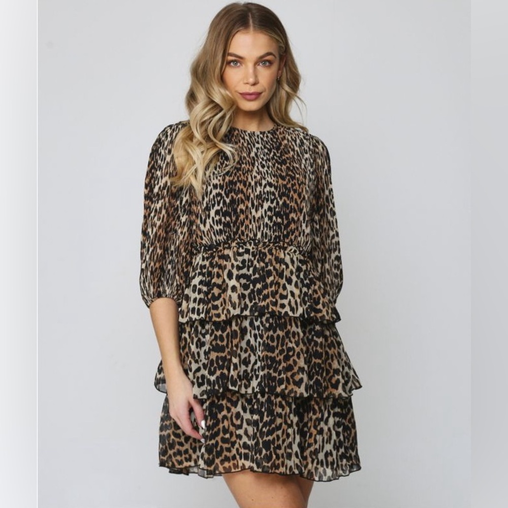 Ganni Georgette Animal Print Mini Dress